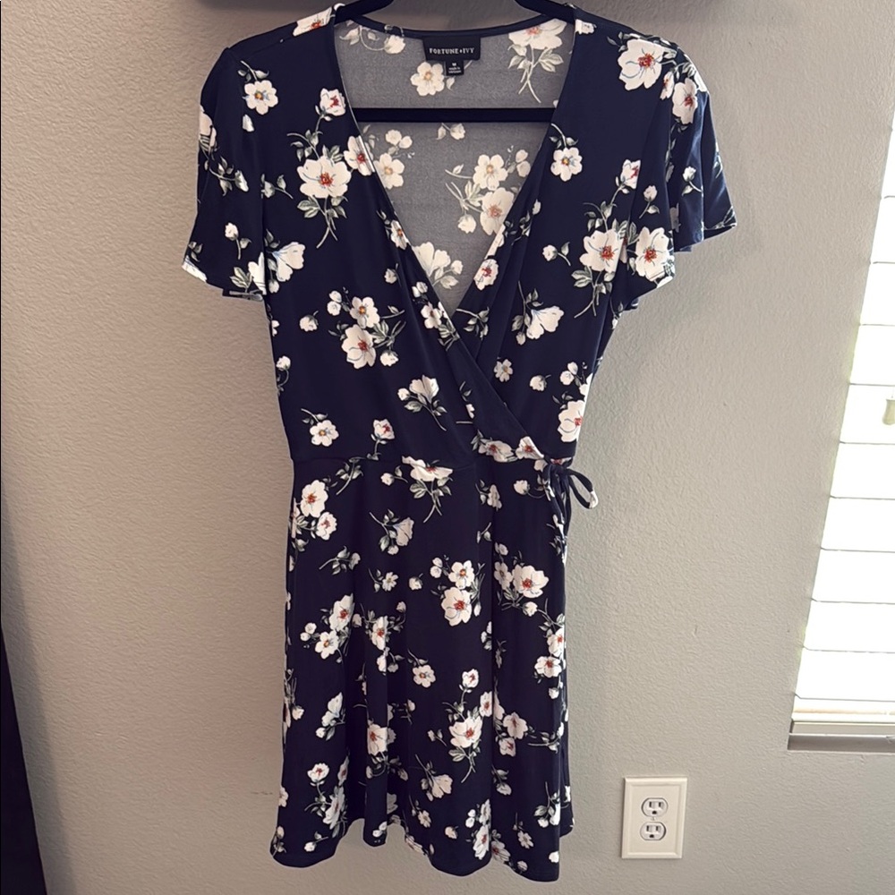 Floral Wrap Dress in Navy by Fortune + Ivy
